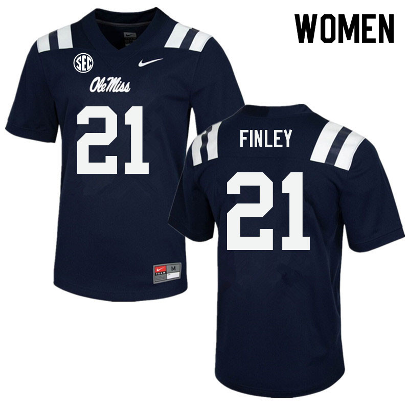 Women #21 AJ Finley Ole Miss Rebels College Football Jerseys Sale-Navy